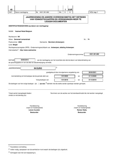 Thumbnail Vastned Belgium NV Financial Statement 2020