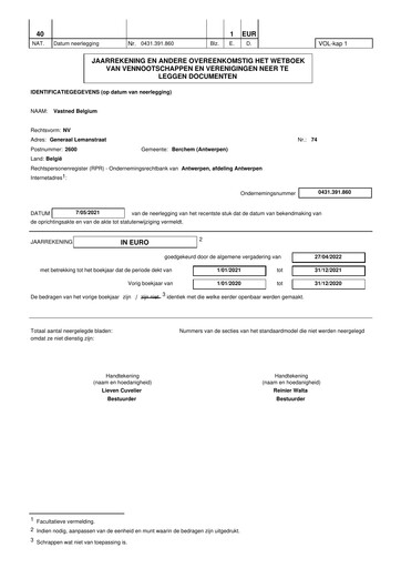 Thumbnail Vastned Belgium NV Financial Statement 2021