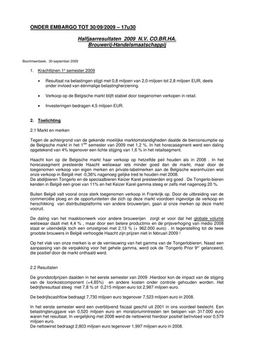 Miniature Brouwerij Handelsmaatschappij Rapport semestriel 2009-h1