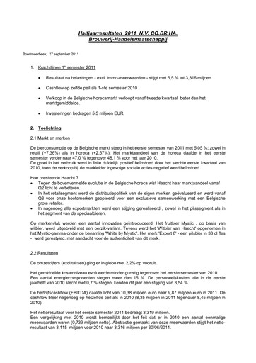 Miniature Brouwerij Handelsmaatschappij Rapport semestriel 2011-h1