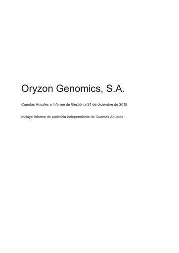 Thumbnail Oryzon Genomics Financial Statement 2019