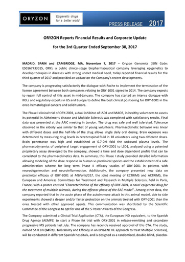 Thumbnail Oryzon Genomics Quarterly Report 2017-q3