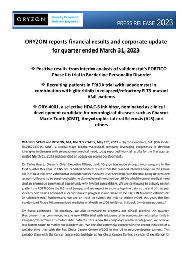 Thumbnail Oryzon Genomics Quarterly Report 2023-q1
