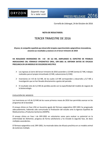 Thumbnail Oryzon Genomics Quarterly Report 2016-q3