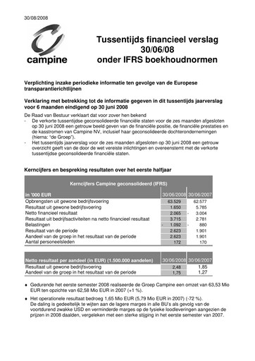 Thumbnail Campine Half-year Report 2008-h1