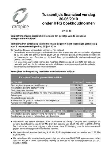 Thumbnail Campine Half-year Report 2010-h1