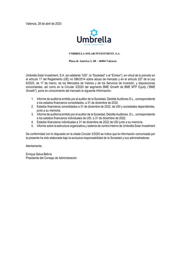 Thumbnail Umbrella Solar Investment Financial Statement 2022