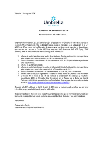 Thumbnail Umbrella Solar Investment Financial Statement 2023