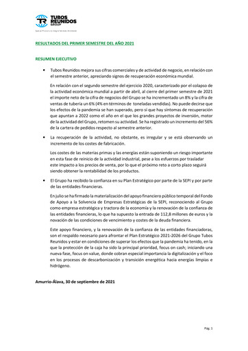 Thumbnail Tubos Reunidos Half-year Report 2021-h1