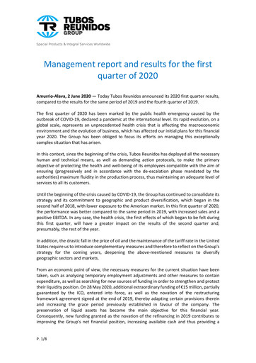 Thumbnail Tubos Reunidos Quarterly Report 2020-q1