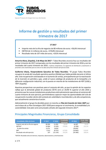 Thumbnail Tubos Reunidos Quarterly Report 2017-q1