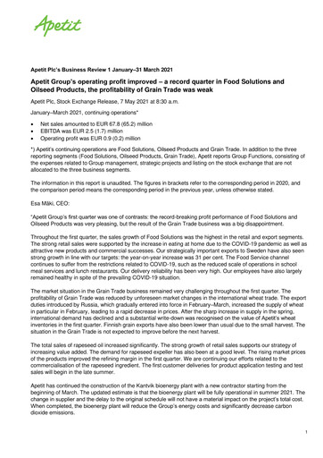 Thumbnail Apetit Oyj Quarterly Report 2021-q1