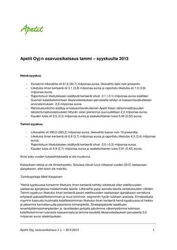 Thumbnail Apetit Oyj Quarterly Report 2013-q3