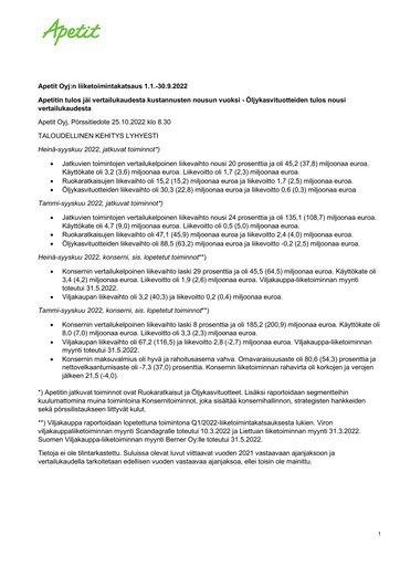 Thumbnail Apetit Oyj Quarterly Report 2022-q3
