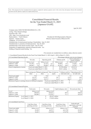 Thumbnail Koei Tecmo Financial Statement fy2025