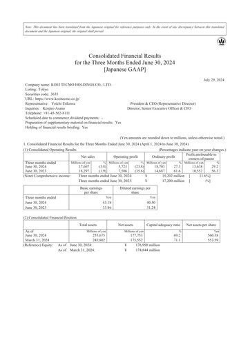 Thumbnail Koei Tecmo Quarterly Report 2024-q1