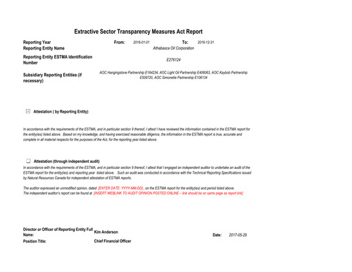 Thumbnail Athabasca Oil Corporation Annual Report 2016