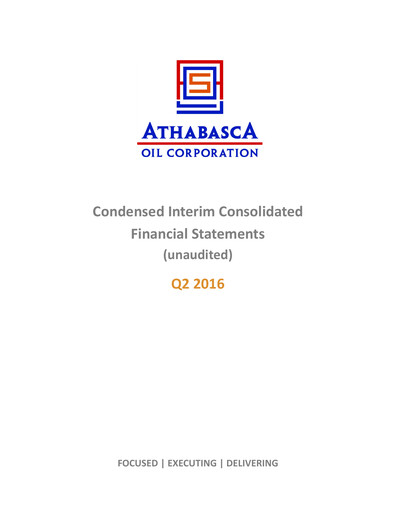 Thumbnail Athabasca Oil Corporation Financial Statement 2016-q2