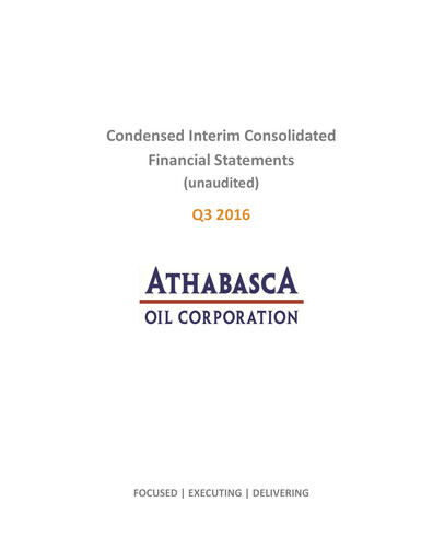 Thumbnail Athabasca Oil Corporation Financial Statement 2016-q3