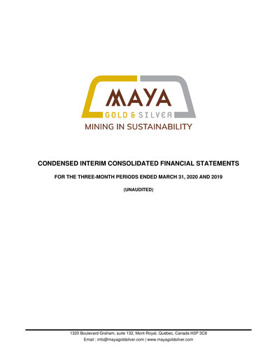 Vorschaubild Aya Gold & Silver Finanzmitteilung 2020-q1