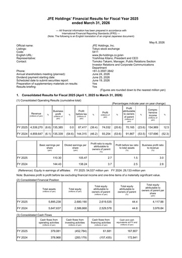 Thumbnail JFE Holdings Financial Report 2025