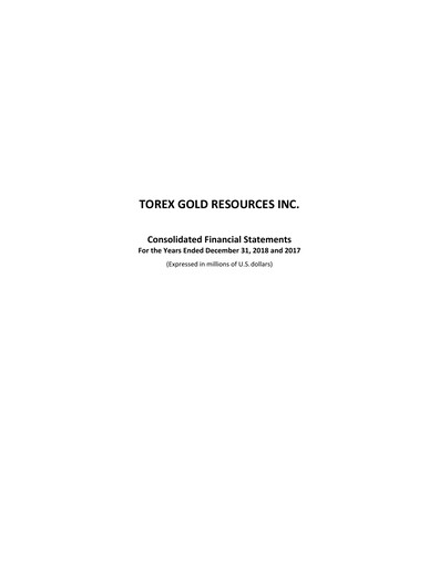 Thumbnail Torex Gold Resources Financial Statement 2018