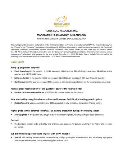 Vorschaubild Torex Gold Resources Quartalsbericht 2017-q2