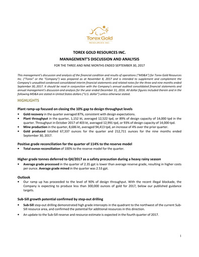 Vorschaubild Torex Gold Resources Quartalsbericht 2017-q3
