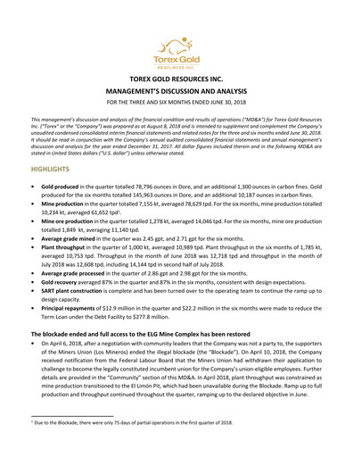 Vorschaubild Torex Gold Resources Quartalsbericht 2018-q2