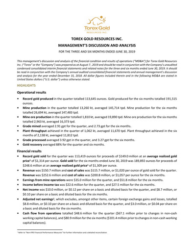 Vorschaubild Torex Gold Resources Quartalsbericht 2019-q2