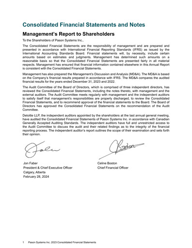 Thumbnail Pason Systems Financial Statement 2023