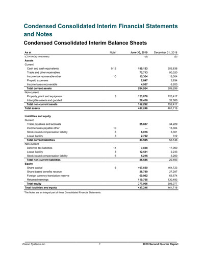 Thumbnail Pason Systems Quarterly Report 2019-q2