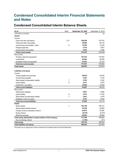 Thumbnail Pason Systems Quarterly Report 2020-q3