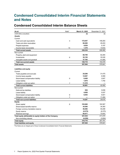 Thumbnail Pason Systems Quarterly Report 2022-q1