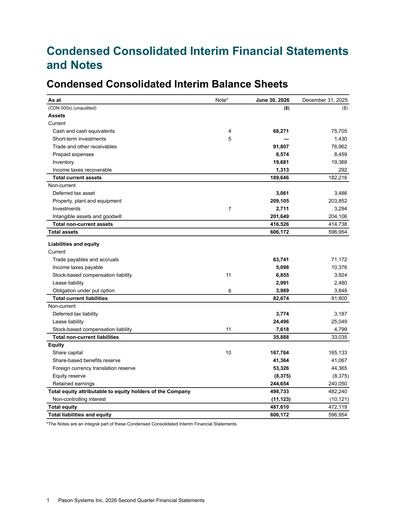 Thumbnail Pason Systems Quarterly Report 2026-q2