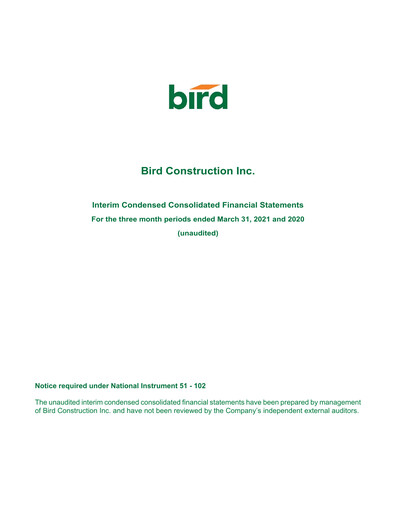 Vorschaubild Bird Construction Finanzmitteilung 2021-q1