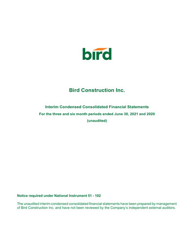 Vorschaubild Bird Construction Finanzmitteilung 2021-q2