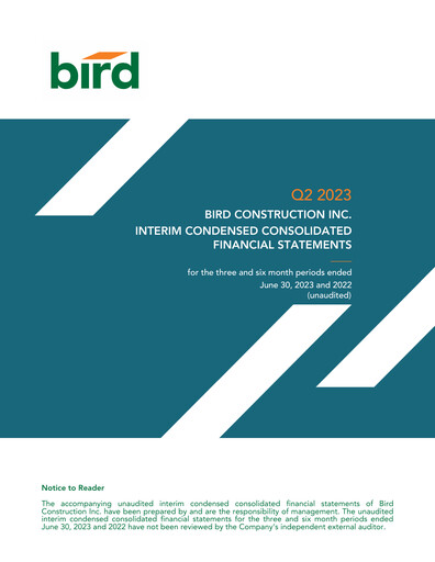 Vorschaubild Bird Construction Finanzmitteilung 2023-q2