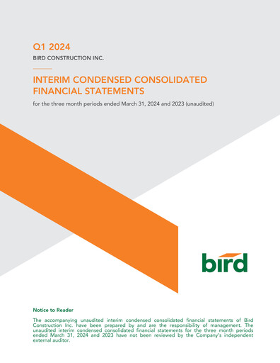 Vorschaubild Bird Construction Finanzmitteilung 2024-q1
