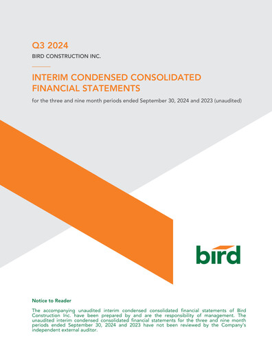 Vorschaubild Bird Construction Finanzmitteilung 2024-q3
