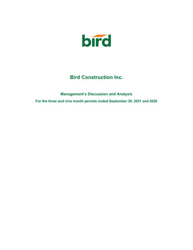 Vorschaubild Bird Construction Quartalsbericht 2021-q3