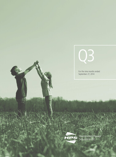 Thumbnail Hammond Power Solutions Quarterly Report 2014-q3