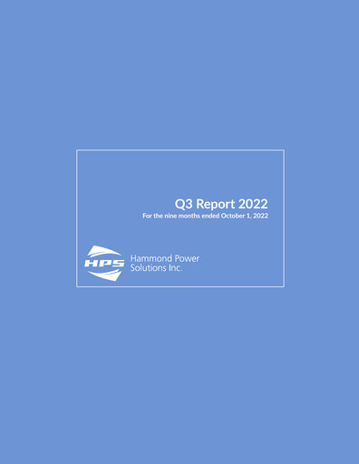 Thumbnail Hammond Power Solutions Quarterly Report 2022-q3