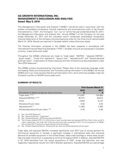 Thumbnail Ag Growth International Quarterly Report 2018-q1
