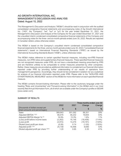 Thumbnail Ag Growth International Quarterly Report 2022-q2