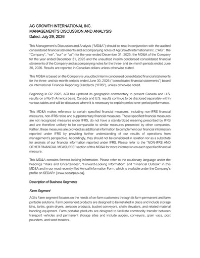 Miniature Ag Growth International Rapport trimestriel 2026-q2