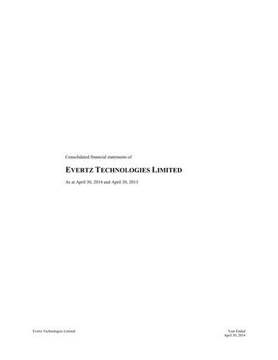 Thumbnail Evertz Technologies Financial Statement fy2014