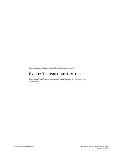 Miniature Evertz Technologies Rapport trimestriel 2012-q3