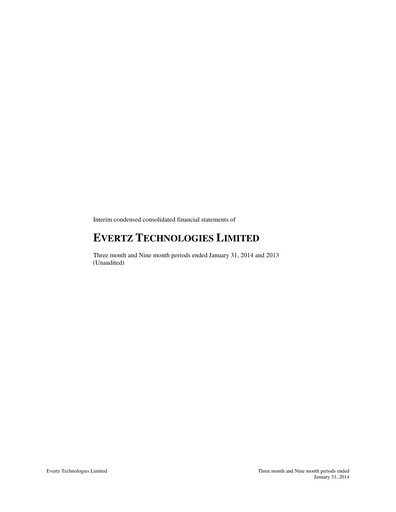 Miniature Evertz Technologies Rapport trimestriel 2014-q3