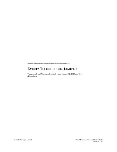 Miniature Evertz Technologies Rapport trimestriel 2015-q3